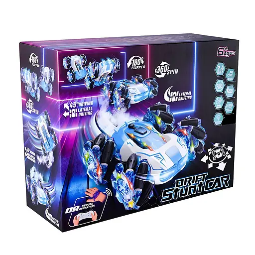 Машинка HG4-33-01 синя, трюкова р/к 2.4G, 16 см, акумулятор, світло та музика, роликові колеса - фото 2