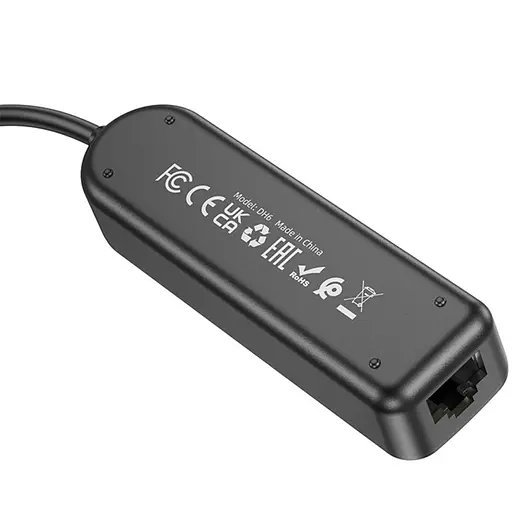 Перехідник Borofone DH6 Erudite 4in1 100 Mbps Ethernet (USB to USB2.0*3+RJ45) (1.2m) Black - фото 4