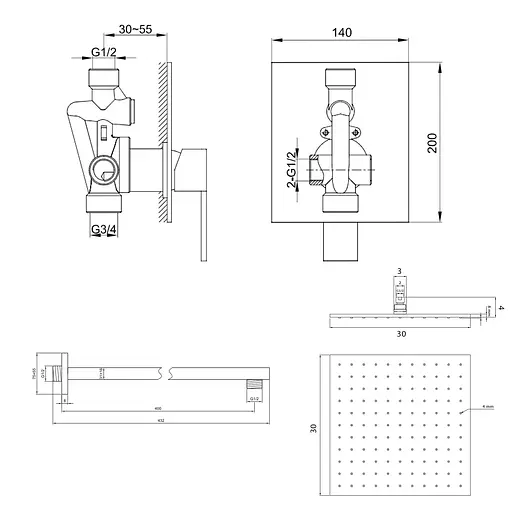 Душова система Kohlman Excelent 30 chrome + BOX прихованого монтажу QW220HQ30, Хром - фото 2