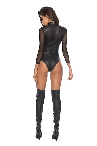 Еластичне латексне боді з довгими рукавами S/M Чорний K000339 - фото 2