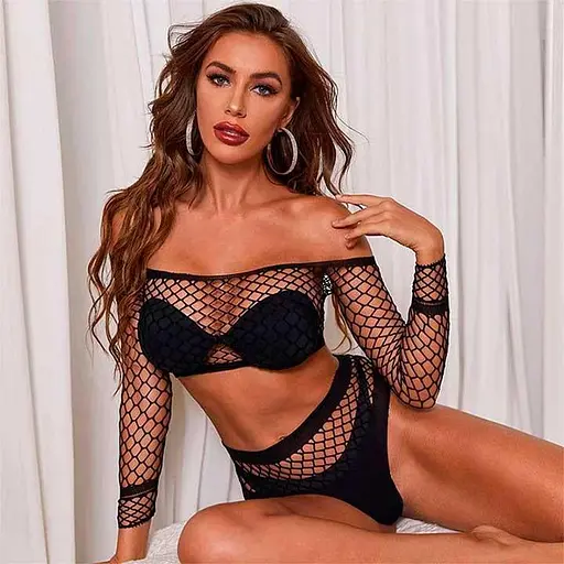 Еротичний комплект: сітчастий топ та трусики S/M K0546-1 - фото 4