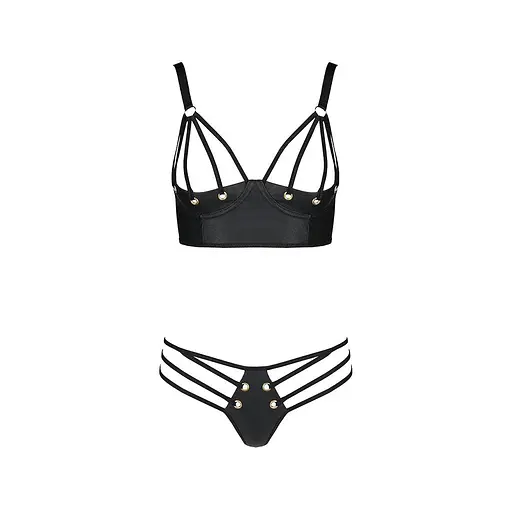 Комплект из эко-кожи с люверсами и ремешками Passion Malwia Bikini black L/XL - фото 3
