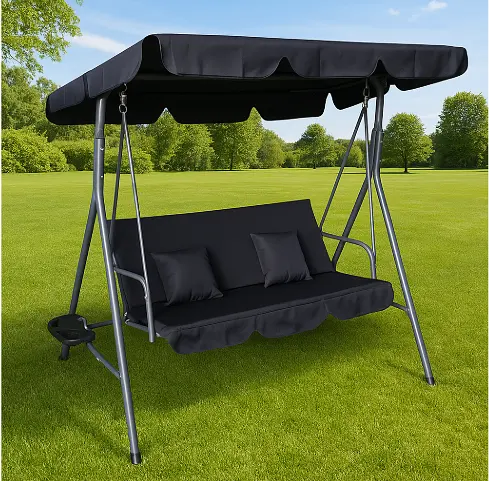 Гойдалка Leobro з подушками та підстаканниками на 3 особи Чорна - фото 2