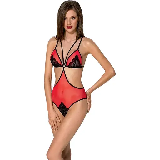 Напівпрозорий боді з мереживом Passion Peonia Body XXL/XXXL red