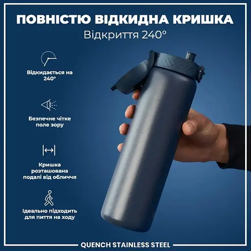 Пляшка для води ION8 металева 1200 мл Stainless Steel Ash Navy (I8SS1000ANAVY) - фото 3
