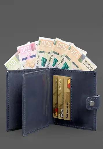 Кожаная обложка-портмоне для удостоверения офицера ГНСУ 11.2 темно-синяя Crazy Horse - фото 5