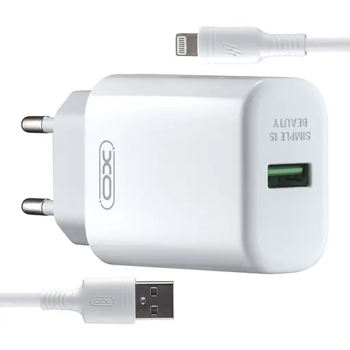 Мережевий зарядний пристрій XO-L85D ( EU ) QC3.0 18W with Lightning ( NB111 ) cable Білий - фото 1