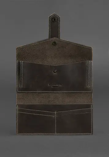 Кожаное женское портмоне 3.0 темно-коричневое с бирюзовым. - фото 4