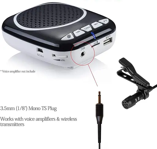 Мікрофон Lavalier Lapel, сумісний з портативним голосовим підсилювачем, бездротовим передавачем, однонаправленим конденсаторним - фото 5