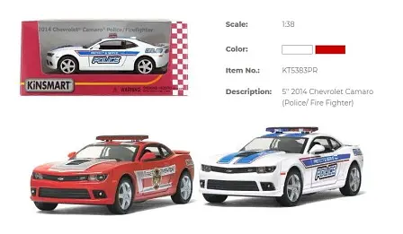 Металева інерційна легкова модель Chevrolet Camaro Police/Firefighter 5", відкриваються двері (В асортименті) - фото 4