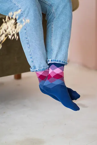 Голубые носки ромбы бесшовные качественные 100% ORGANIC cotton JILL ANTONY 35-37 - фото 1