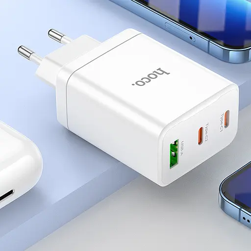 МЗП Hoco N33 Start PD35W (1USB-A/2C) + кабель Type-C to Lightning White - фото 8