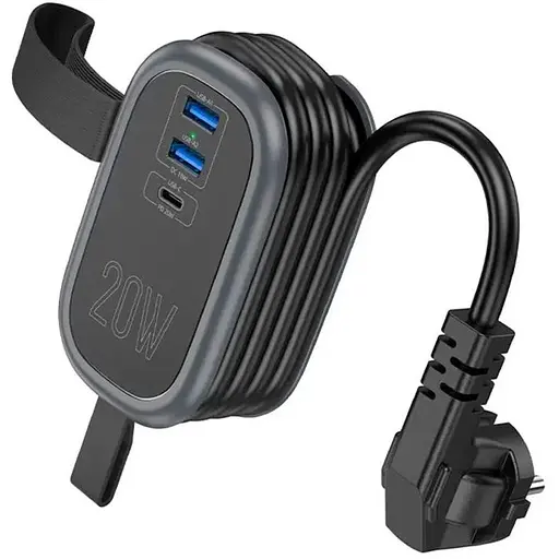 Фильтр HOCO NS7 на 1 розетку + 2 USB + USB-C, 20W, кабель 1.1 м, 220В, Black, Box - фото 2