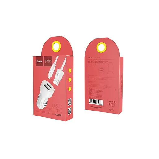 Адаптер автомобильный Hoco Lightning cable 2-port Car charger set Z2A |2USB, 2.4A| - фото 2