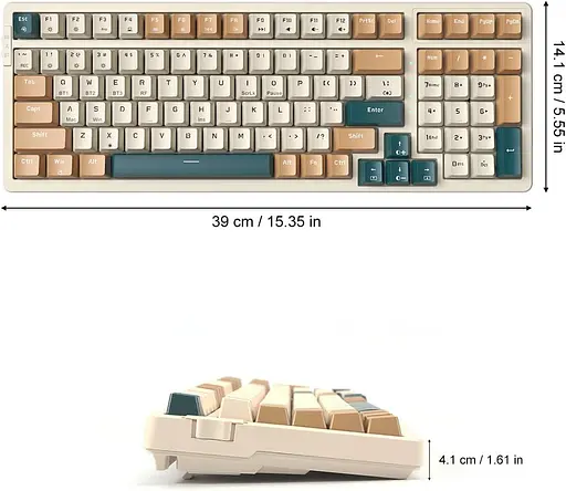 Механічна бездротова/провідна клавіатура Qisan 100-клавіш - потрійний режим 2.4G/USB-C/BT та ергономічний дизайн - розкладка США | - фото 2