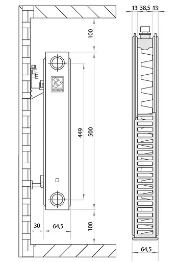 Радіатор сталевий Koer 11х500х1100.S бокове підключення RAD239 - фото 2