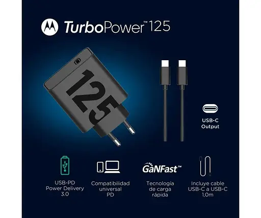 Зарядное устройство блок адаптера Motorola MC-1252 125 W GaN USB + комплект с кабелем 1 метр - фото 10