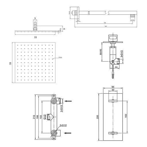 Душова система Kohlman Nexen 35 chrome + BOX прихованого монтажу KPL- QW227UQ35, Хром - фото 2