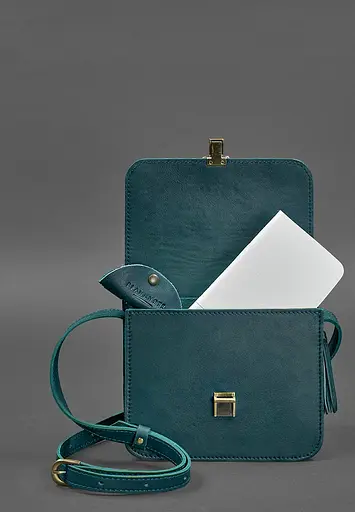 Шкіряна жіноча бохо-сумка Лілу зелена - фото 3