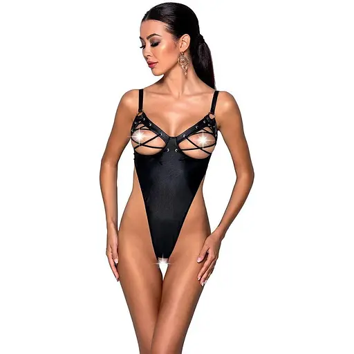 Боди из экокожи Passion Celine Body black: с доступом открытый L/XL