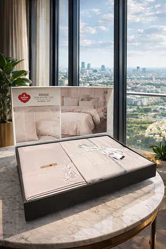 Комплект постельного белья евро 200х220 см сатин бежевый TC303376220 - фото 3