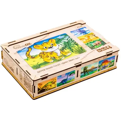 Деревянный детский пазл PuzzleOK 4 в 1 Дикие звери 80 элементов Puz-58714