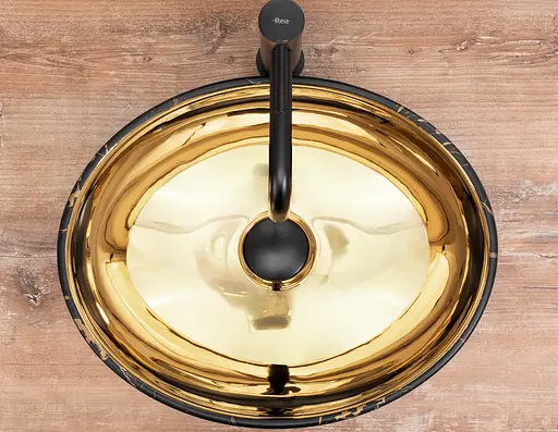 Умивальник Rea Sofia In накладний marble mat black gold REA-U8011, Чорний матовий - фото 5