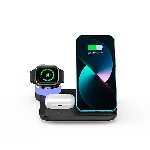 Зарядка Qi 4in1 wireless charger RGB X499 Phone/Watch/Earphones 15W Max біла - фото 3