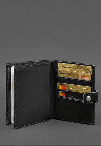 Кожаная обложка-портмоне на паспорт с гербом Украины 25.0 Черная Crazy Horse - фото 5