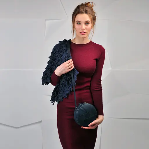 Шкіряна кругла жіноча сумка Бон-Бон синя Crazy Horse - фото 7