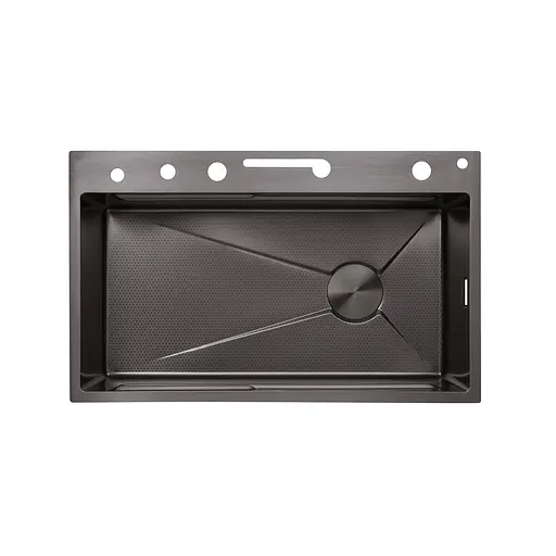 Кухонна мийка Kroner KRP Schwarze - SET7546ARTHM PVD (3.0/0.8 мм) CV033375, Чорний - фото 3