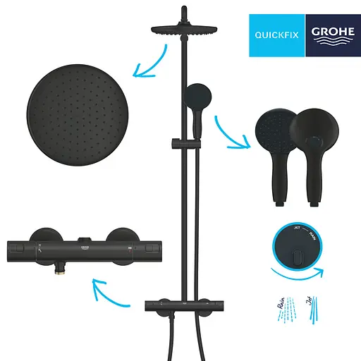 Душова система термостатична Grohe QuickFix Vitalio Start System 250 266772431, Чорний матовий - фото 5