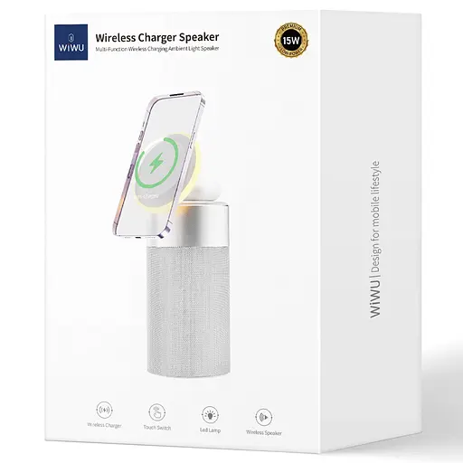 БЗП WIWU Wi-W022 3 in 1 Wireless Charger+Bluetooth Speaker White - фото 5