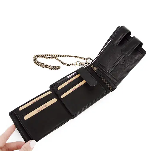 Мужское кожаное портмоне Hill Burry 6404DL черное на кнопках с цепочкой - фото 5