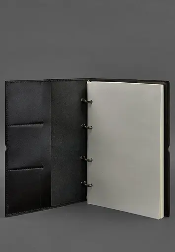 Шкіряний блокнот А4 на кільцях (софт-бук) 9.0 в м'якій обкладинці чорний глянець - фото 3