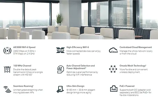TP-Link Точка доступу EAP653 AX3000 1xGE LAN PoE MU-MIMO стел. - фото 7