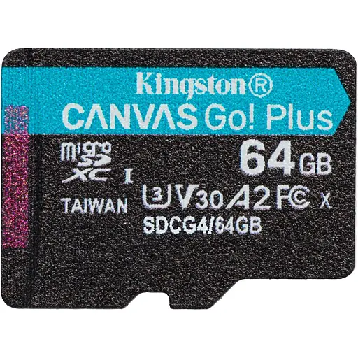 Карта памяти Kingston 64GB microSDXC class 10 UHS-I U3 A2 Canvas Go Plus