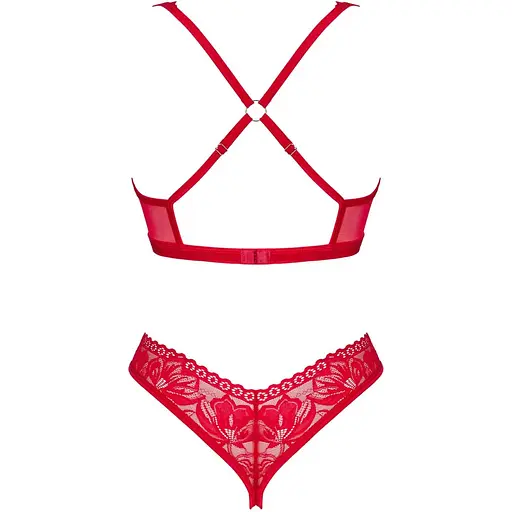 Комплект белья Obsessive Lacelove cupless 2-pcs set XS/S Red, открытый доступ, открытая грудь - фото 4