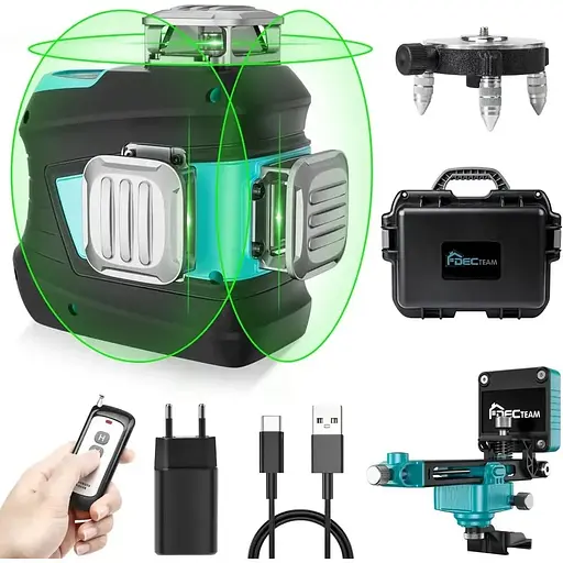 Лазерный нивелир DecTeam DJ03CG 3D уровень с дистанционным управлением для строителей 12 самовелелированных линий