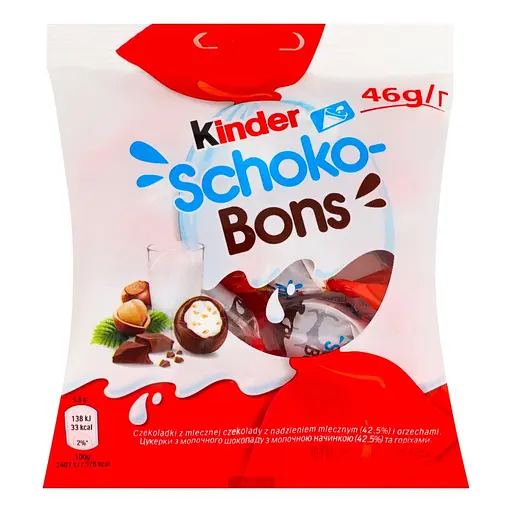 Конфеты Kinder Schoko-Bons из молочного шоколада с молочно-ореховой начинкой 46 г