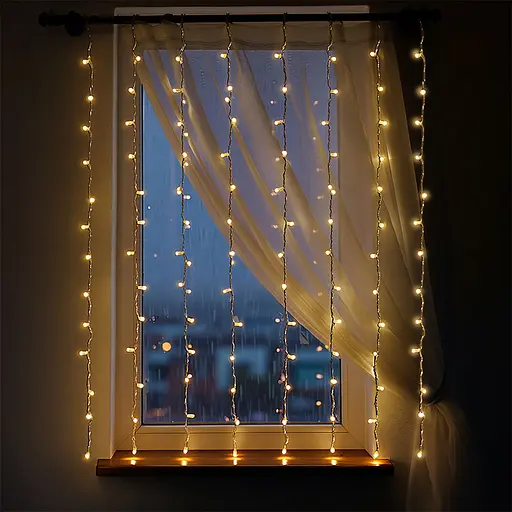 Новорічна гірлянда штора GarlandoPro 1,5х1,5 м 64 LED білий провід Жовте світло ZWM1564LEDY