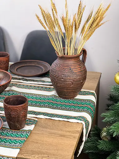 Лляна доріжка з українським орнаментом Рандеву 170х40 см 3 шт. Зелений - фото 6