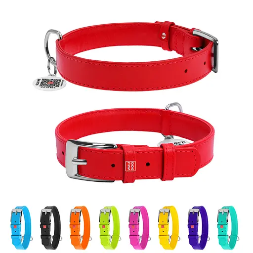 Ошейник для собак кожаный Waudog Glamour с QR-паспортом без украшений L Ш 25 мм Д 38-49 см красный - фото 2