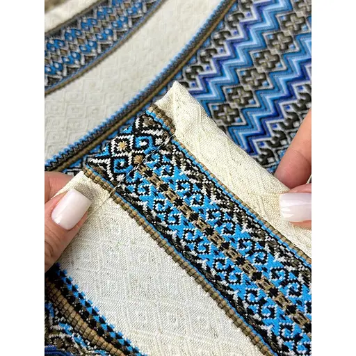 Комплект Великодній кошик Галичина білий із лляним рушником 70х30 см Рандеву синій та свічка - фото 7