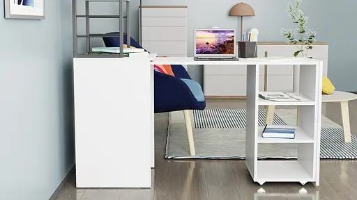 Стол-тумба трансформер Смарт 4/1 с этажеркой Ferrum-decor 1430x1450x500 Черный металл ДСП Белое 16 мм (FRD-105123) - фото 7