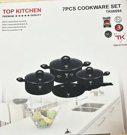 Набір каструль із сковородою та сотейником Top Kitchen TK00098 з гранітним покриттям 9 предметів Чорний - фото 3