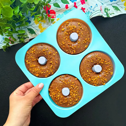 Форма квадратная силиконовая для выпечки пончиков и печенья на 4 ячейки 23.5х23.5х2 см, A-plus Бирюзовый 86248 - фото 2