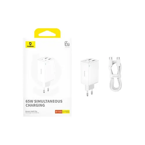 Сетевое зарядное устройство для Baseus GaN6 Pro Fast 2C+2U 65W Cable Type-C to Type-C 1m белый P10162701213-00 - фото 6