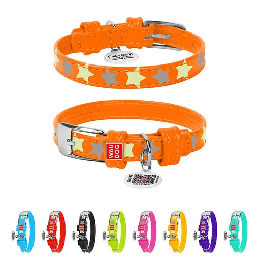 Ошейник для собак кожаный Waudog Glamour с QR-паспортом узор "Звездочка" светонакопительный/светоотражающий XS Ш 12 - фото 2