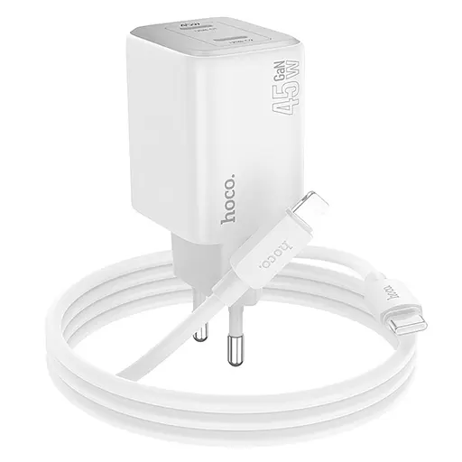 МЗП Hoco N42 Elogiado PD45W (2USB-C) + кабель Type-C to Lightning White - фото 3